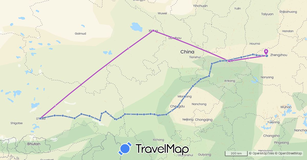 TravelMap itinerary: driving, cycling, train in China (Asia)